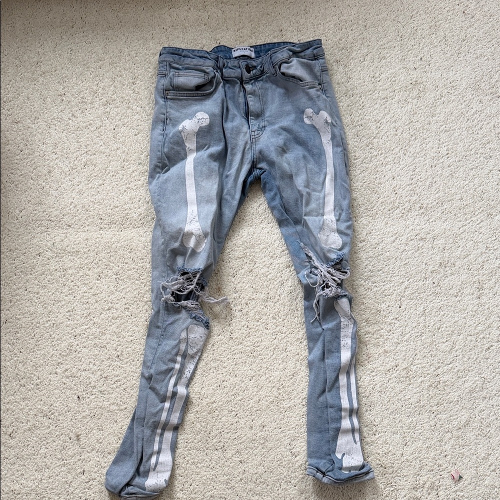 Stylish Gray Skeleton Skinny Jeans